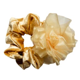 Vanhanajan keltainen scrunchie ruusukkeella