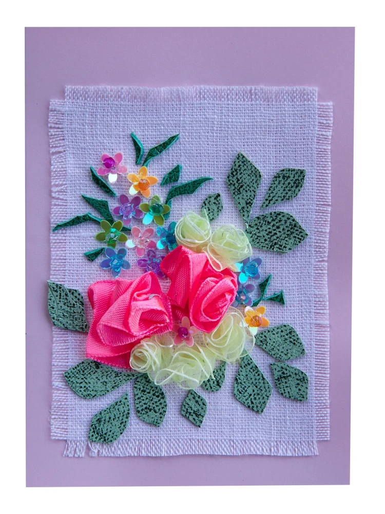 Monivärinen kukkakimppukortti