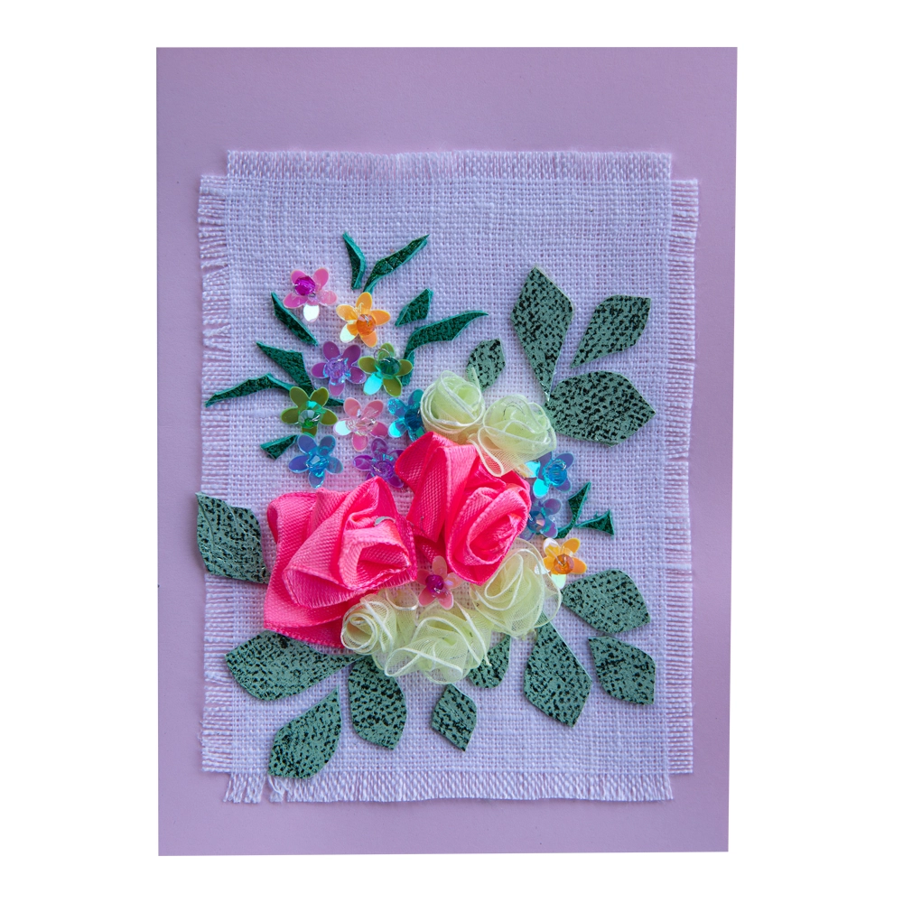 Monivärinen kukkakimppukortti