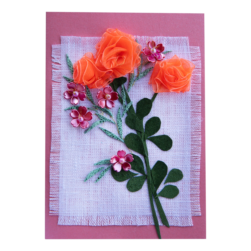 Vaaleanpuna-oranssi helmikukkakimppukortti